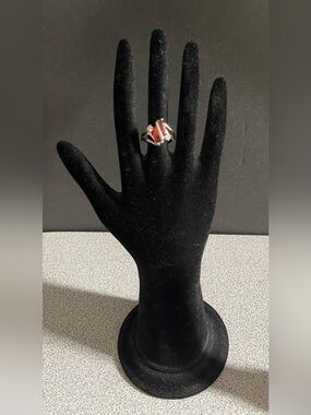 Red Stone Silver Cocktail Ring Size 7.5